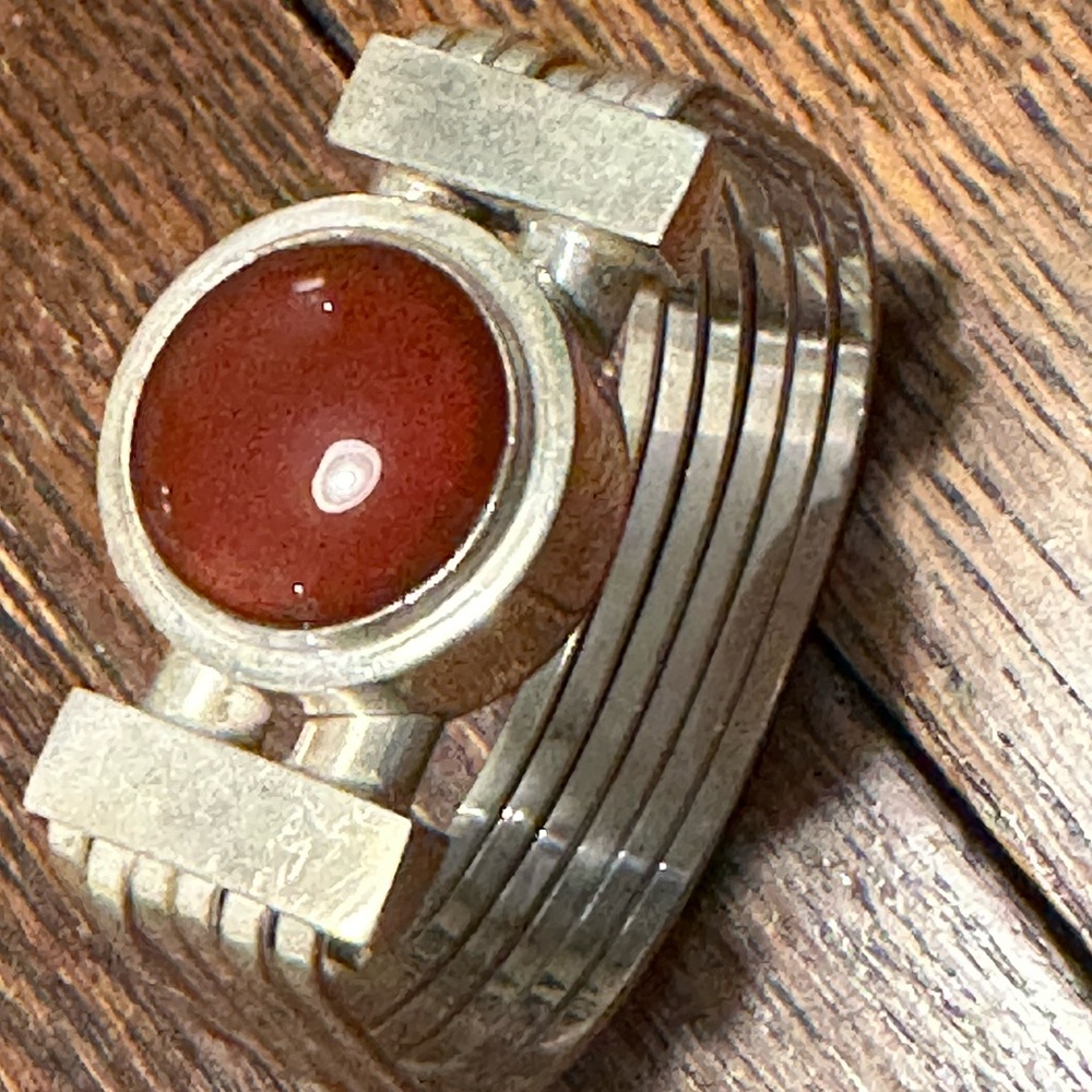 Sterling Silver Bracelet with Red Carnelian Cabochon